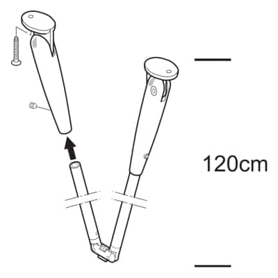 Nastavitelný stropní držák pro záclonové alu kolejnice AL410 o výšce 50cm až 120cm.